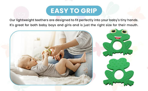 Silicone Baby Teether - Frog Teething Relief Toys for Babies 3-36 Months, Toddlers, Girls & Boys - Stimulating & Soft Soothing - BPA Free...